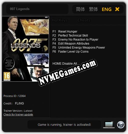 Treinador liberado para 007 Legends [v1.0.8]