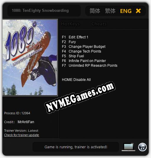 1080: TenEighty Snowboarding: Trainer +7 [v1.3]