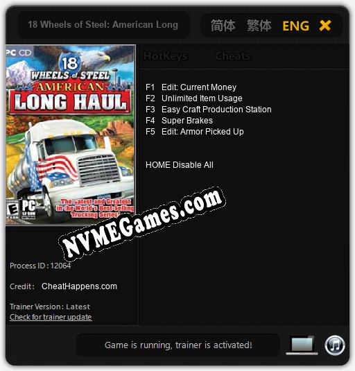 18 Wheels of Steel: American Long Haul: Cheats, Trainer +5 [CheatHappens.com]