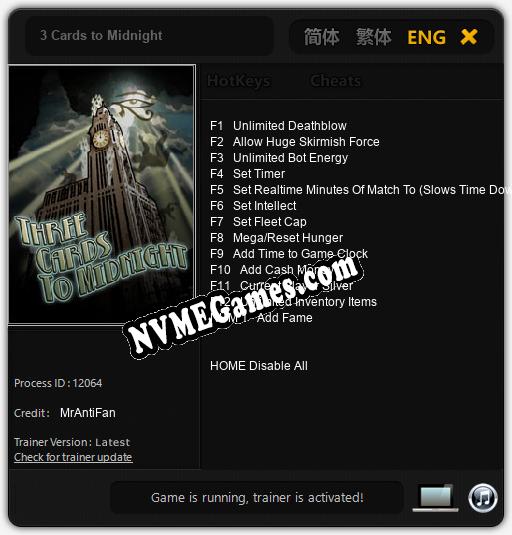 Treinador liberado para 3 Cards to Midnight [v1.0.2]