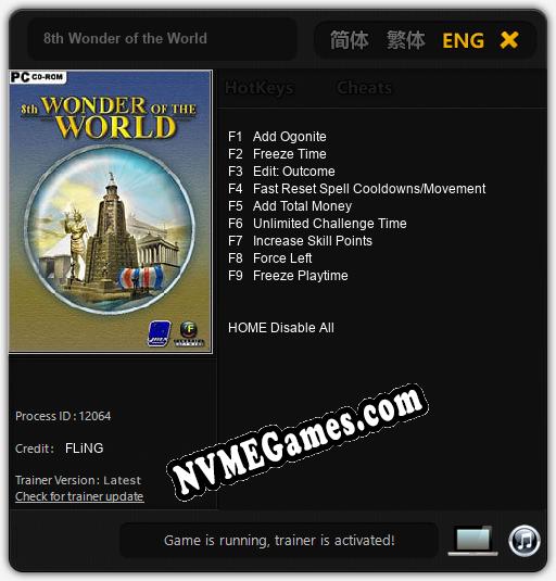 Treinador liberado para 8th Wonder of the World [v1.0.8]