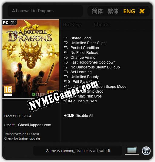 Treinador liberado para A Farewell to Dragons [v1.0.2]