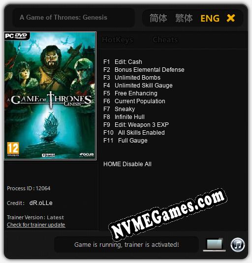 A Game of Thrones: Genesis: Cheats, Trainer +11 [dR.oLLe]