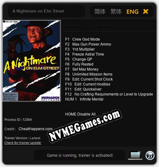 Treinador liberado para A Nightmare on Elm Street [v1.0.9]