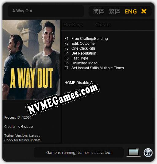 Treinador liberado para A Way Out [v1.0.3]