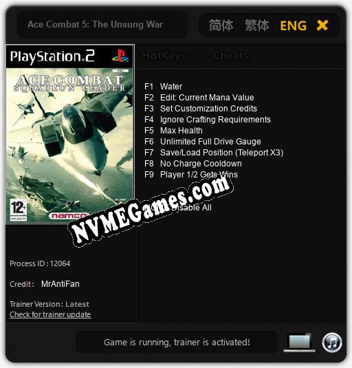 Ace Combat 5: The Unsung War: Cheats, Trainer +9 [MrAntiFan]