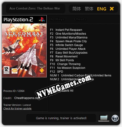 Treinador liberado para Ace Combat Zero: The Belkan War [v1.0.7]