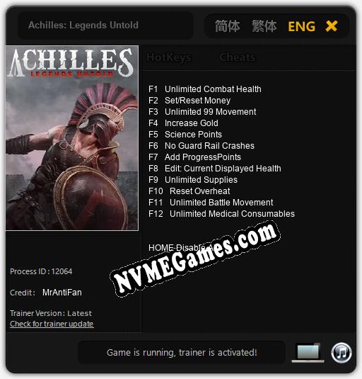 Achilles: Legends Untold: Treinador (V1.0.83)