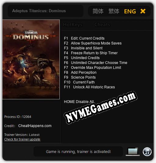 Adeptus Titanicus: Dominus: Trainer +11 [v1.9]