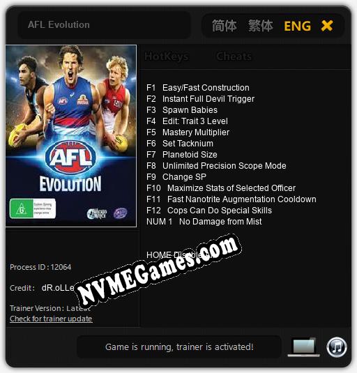 Treinador liberado para AFL Evolution [v1.0.7]