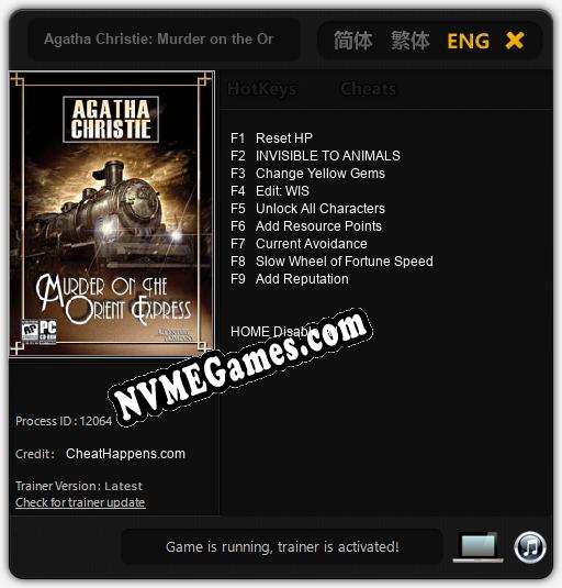 Agatha Christie: Murder on the Orient Express: Cheats, Trainer +9 [CheatHappens.com]