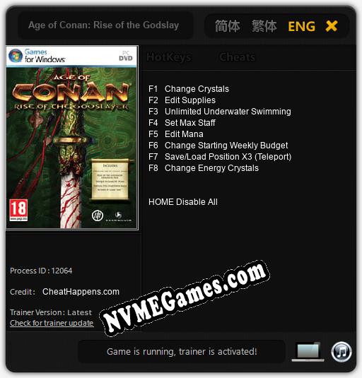 Age of Conan: Rise of the Godslayer: Trainer +8 [v1.8]