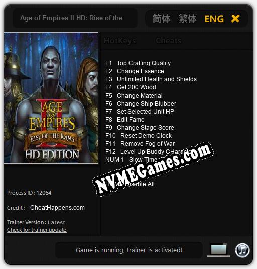 Age of Empires II HD: Rise of the Rajas: Treinador (V1.0.91)