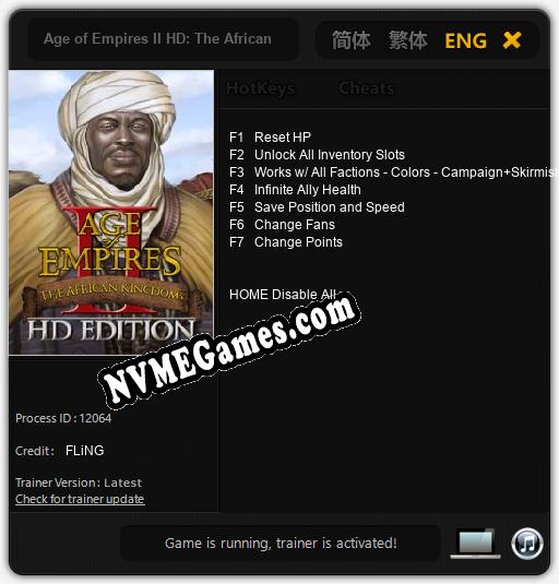 Treinador liberado para Age of Empires II HD: The African Kingdoms [v1.0.8]