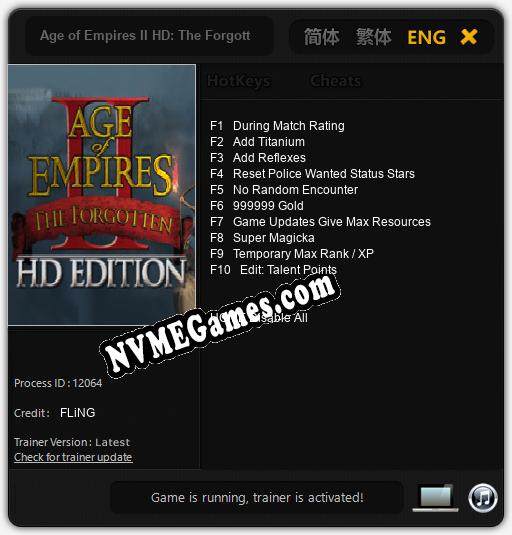 Age of Empires II HD: The Forgotten: Trainer +10 [v1.3]