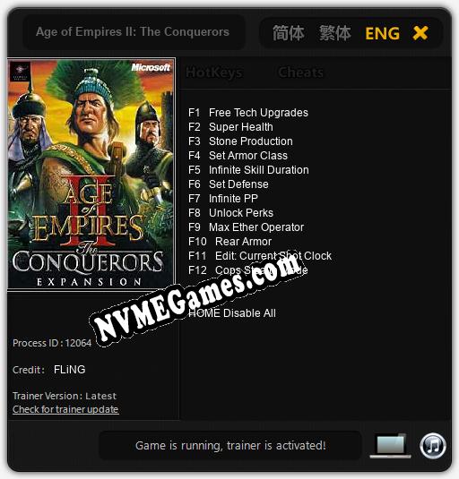 Treinador liberado para Age of Empires II: The Conquerors [v1.0.5]