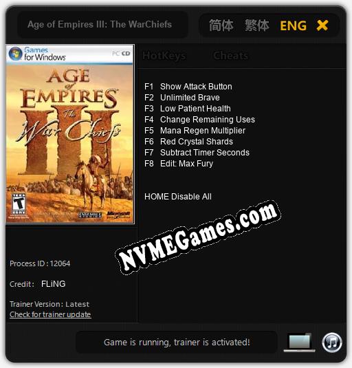 Treinador liberado para Age of Empires III: The WarChiefs [v1.0.7]