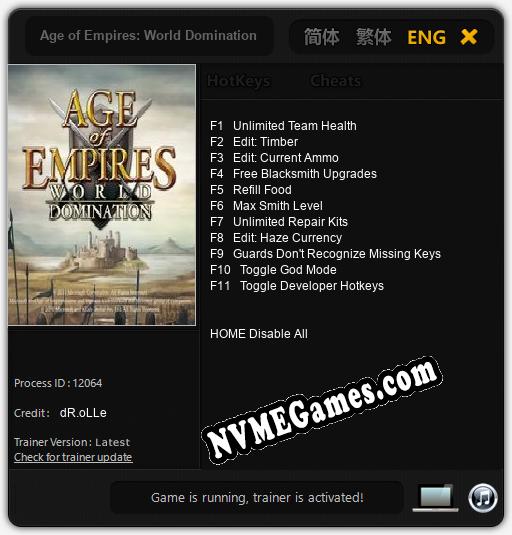 Treinador liberado para Age of Empires: World Domination [v1.0.1]