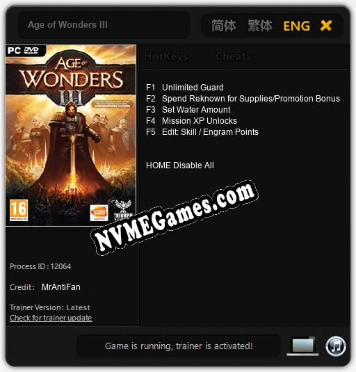 Age of Wonders III: Treinador (V1.0.98)