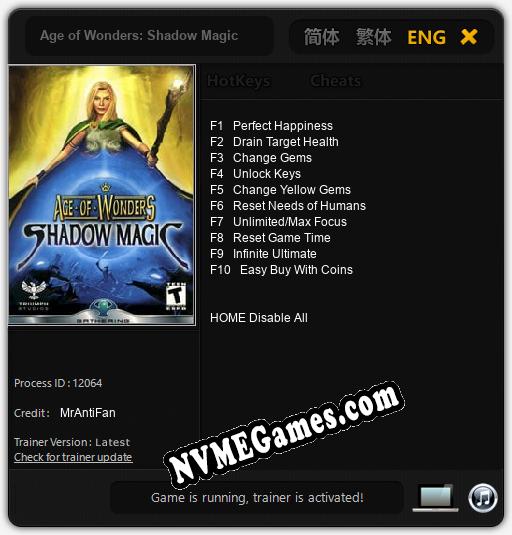 Treinador liberado para Age of Wonders: Shadow Magic [v1.0.6]