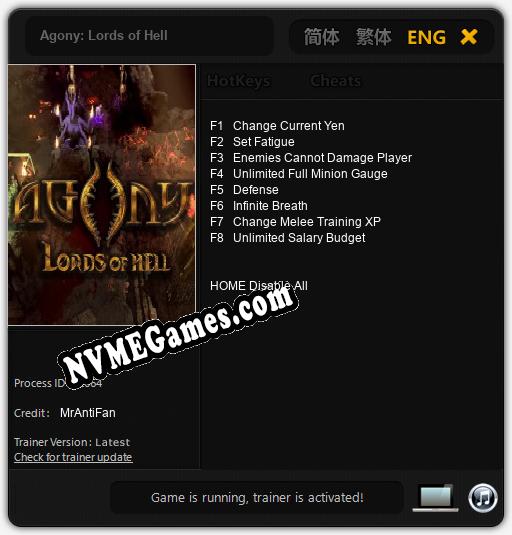 Treinador liberado para Agony: Lords of Hell [v1.0.7]