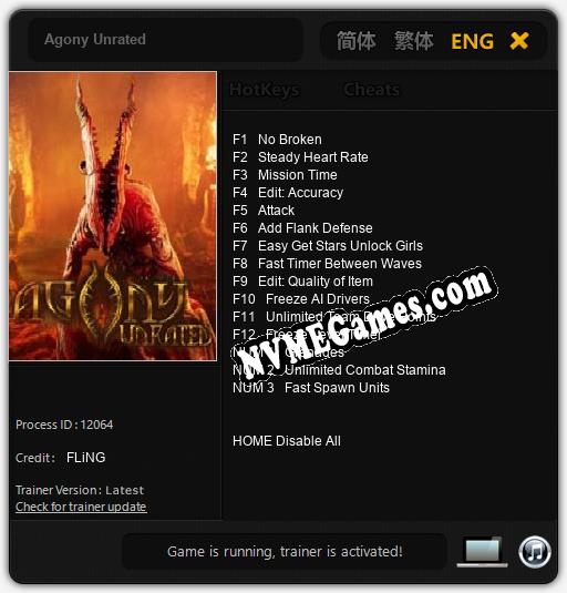 Treinador liberado para Agony Unrated [v1.0.2]