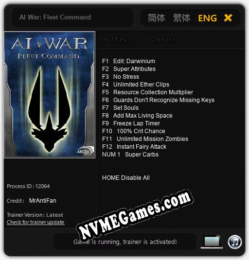 Treinador liberado para AI War: Fleet Command [v1.0.1]