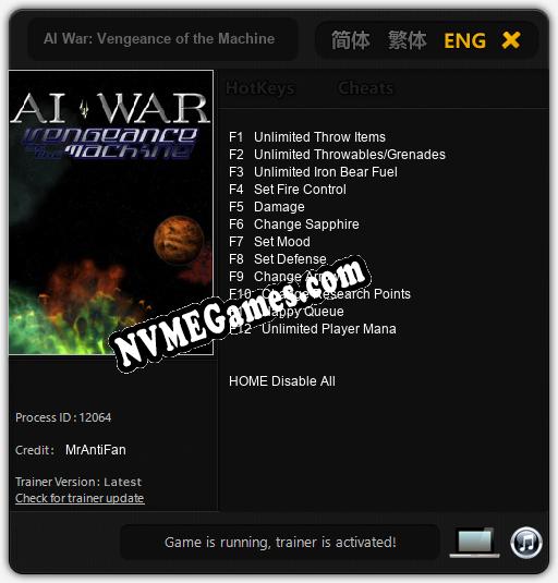 Treinador liberado para AI War: Vengeance of the Machine [v1.0.9]