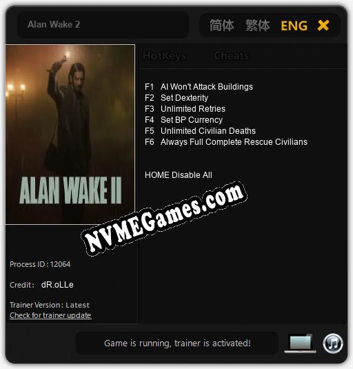 Alan Wake 2: Cheats, Trainer +6 [dR.oLLe]