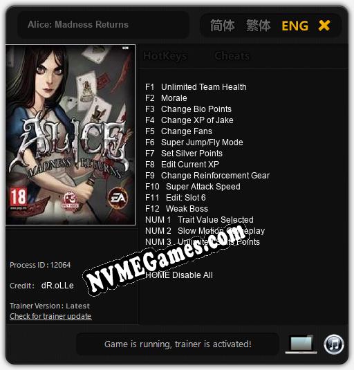 Alice: Madness Returns: Cheats, Trainer +15 [dR.oLLe]