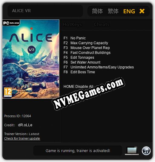 ALICE VR: Trainer +8 [v1.6]