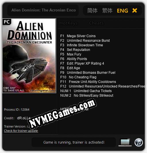 Alien Dominion: The Acronian Encounter: Cheats, Trainer +14 [dR.oLLe]