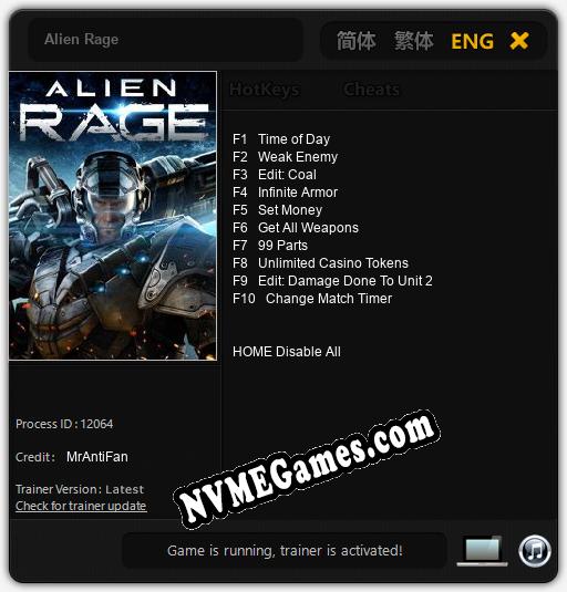 Alien Rage: Treinador (V1.0.81)