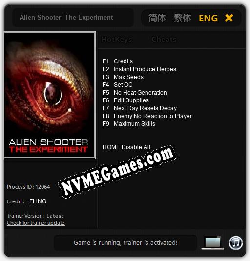 Alien Shooter: The Experiment: Trainer +9 [v1.6]