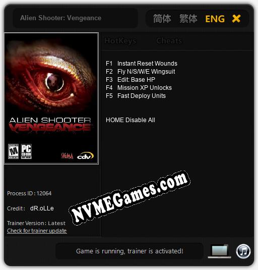 Alien Shooter: Vengeance: Treinador (V1.0.81)