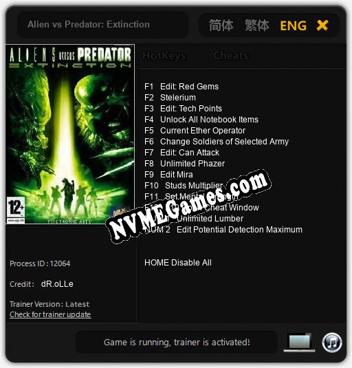 Alien vs Predator: Extinction: Trainer +14 [v1.4]