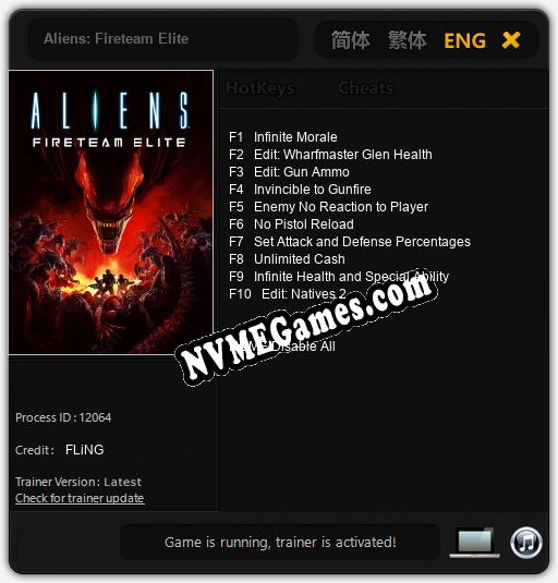 Aliens: Fireteam Elite: Trainer +10 [v1.8]