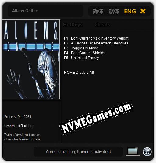 Treinador liberado para Aliens Online [v1.0.5]