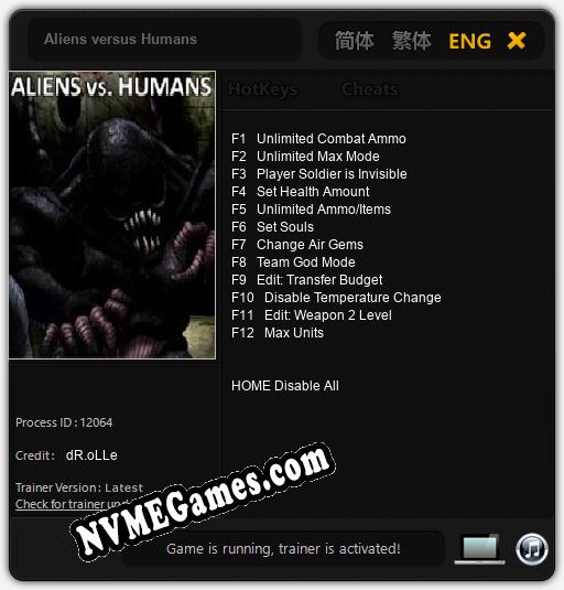 Aliens versus Humans: Trainer +12 [v1.2]