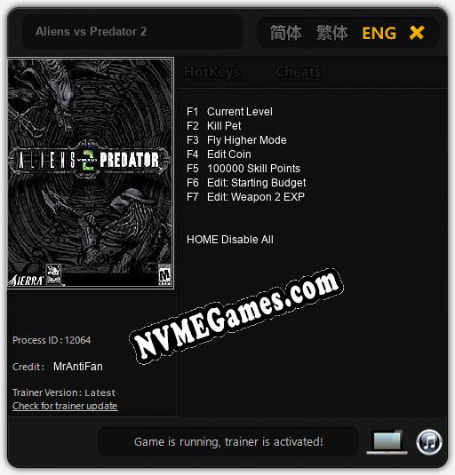 Aliens vs Predator 2: Cheats, Trainer +7 [MrAntiFan]