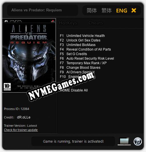 Aliens vs Predator: Requiem: Trainer +10 [v1.4]