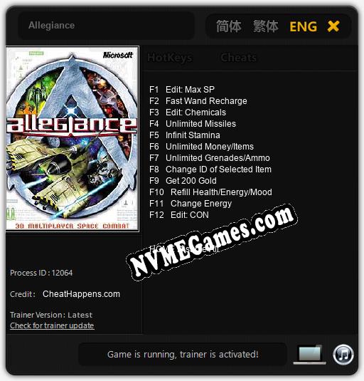 Allegiance: Trainer +12 [v1.5]