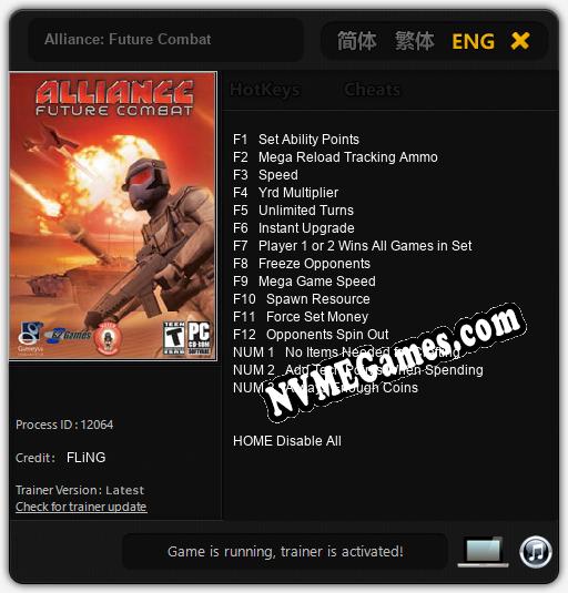 Alliance: Future Combat: Cheats, Trainer +15 [FLiNG]