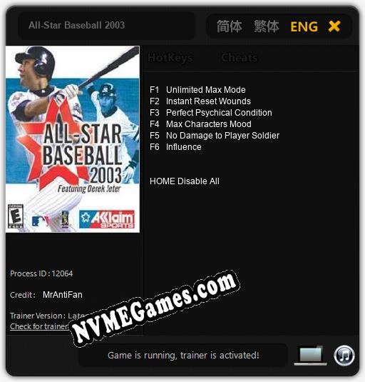 All-Star Baseball 2003: Cheats, Trainer +6 [MrAntiFan]