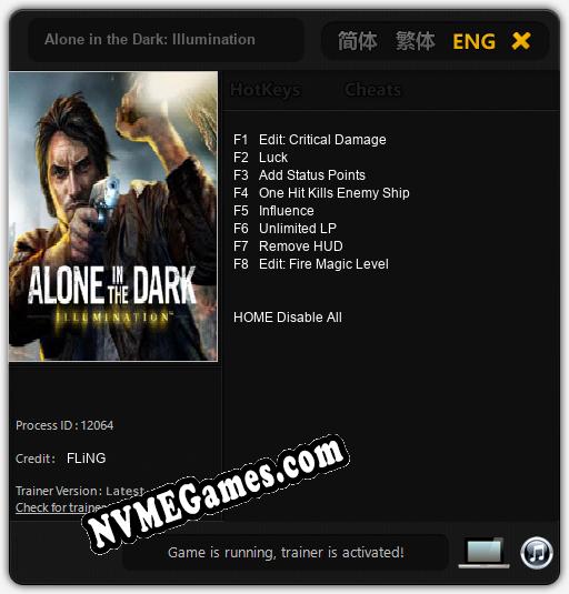 Treinador liberado para Alone in the Dark: Illumination [v1.0.9]