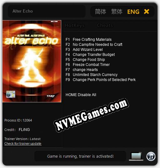 Alter Echo: Trainer +9 [v1.1]