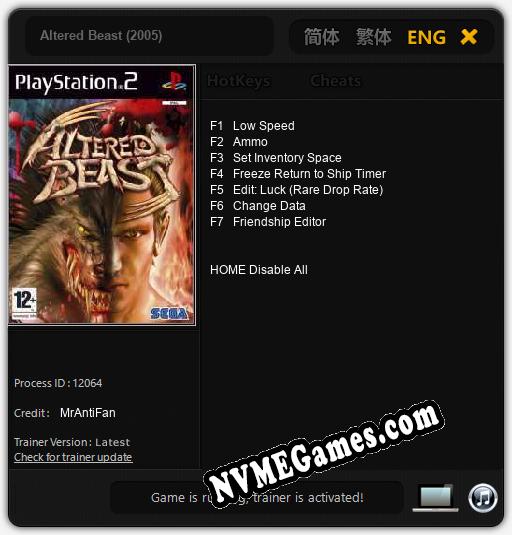 Treinador liberado para Altered Beast (2005) [v1.0.2]