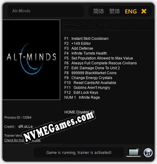 Treinador liberado para Alt-Minds [v1.0.8]