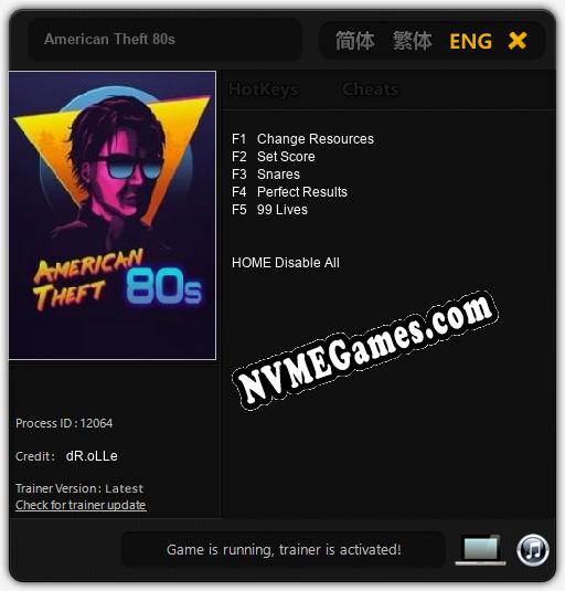 Treinador liberado para American Theft 80s [v1.0.5]