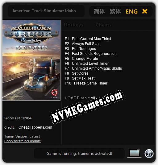 American Truck Simulator: Idaho: Trainer +10 [v1.6]